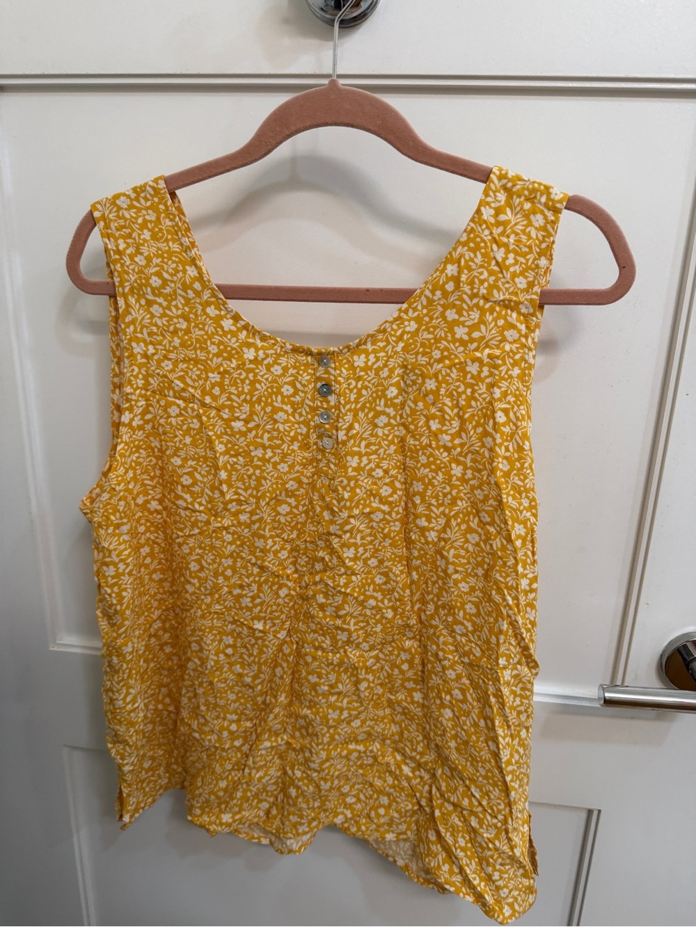 Bright Yellow Floral Button-Front Tank Top